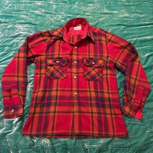 Vintage Wool Blend Maroon Plaid Button-Up Shirt